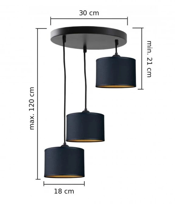 Lampa wisząca nowoczesna abażur 3x E27 FLOW BLACK - obrazek 3