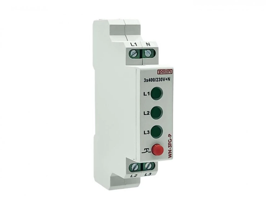 Lampka modułowa 3‑fazowa zielona 10‑250V AC przycisk TEST WN‑3FG‑P - obrazek 3