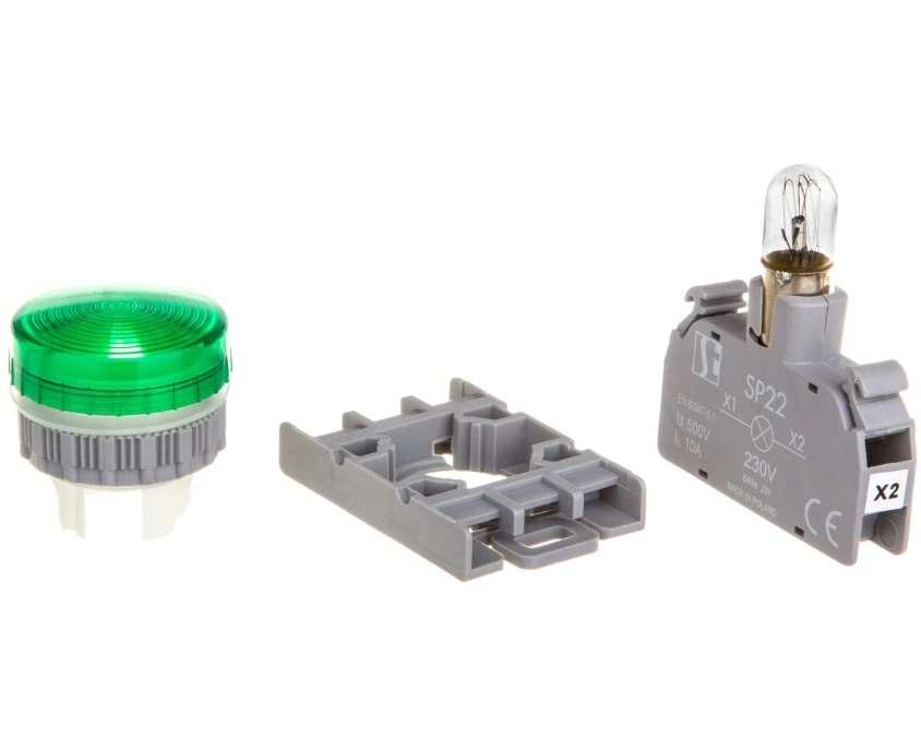 Lampka sygnalizacyjna 22mm zielona 230V AC SP22‑LZ‑230‑BA9S. - obrazek 2