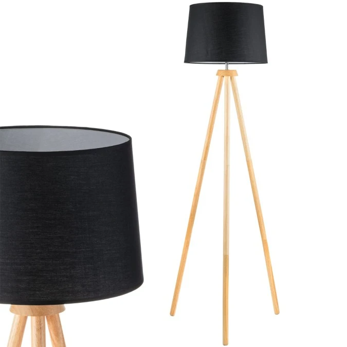 Lampa Stojąca Podłogowa Stołowa E27 Trójnóg z Abażurem Czarna z Regulacją Wysokości Clara Lumiled - obrazek 2