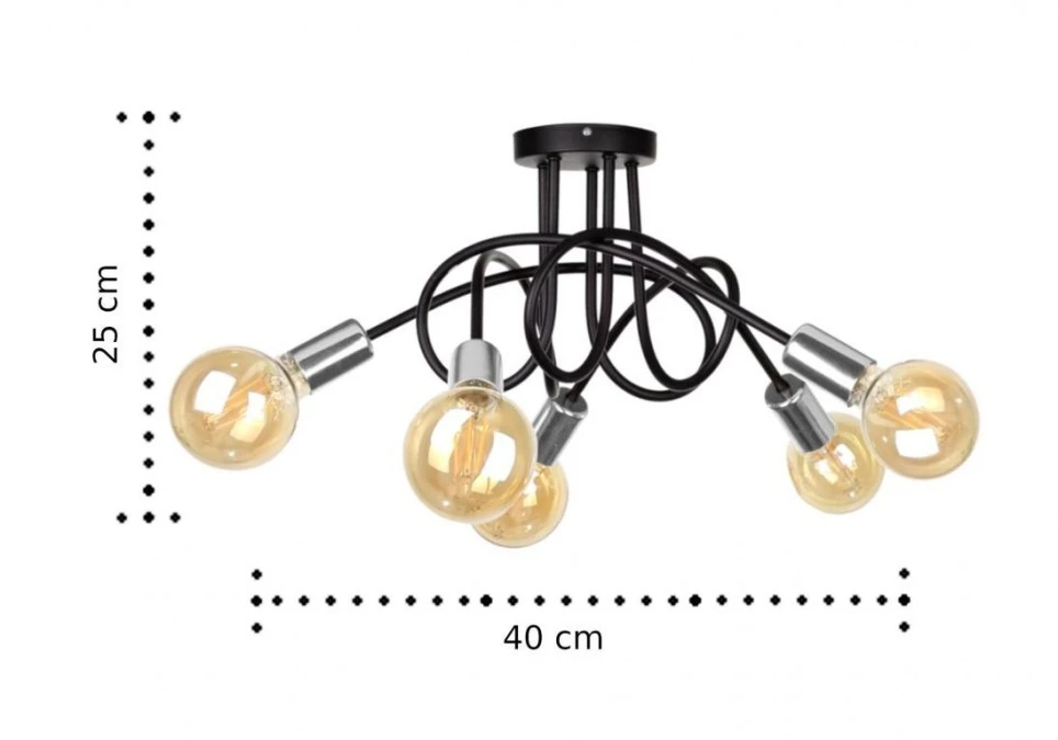 Lampa sufitowa nowoczesna 5xE27 RUMBA BLACK/SILVER - obrazek 2