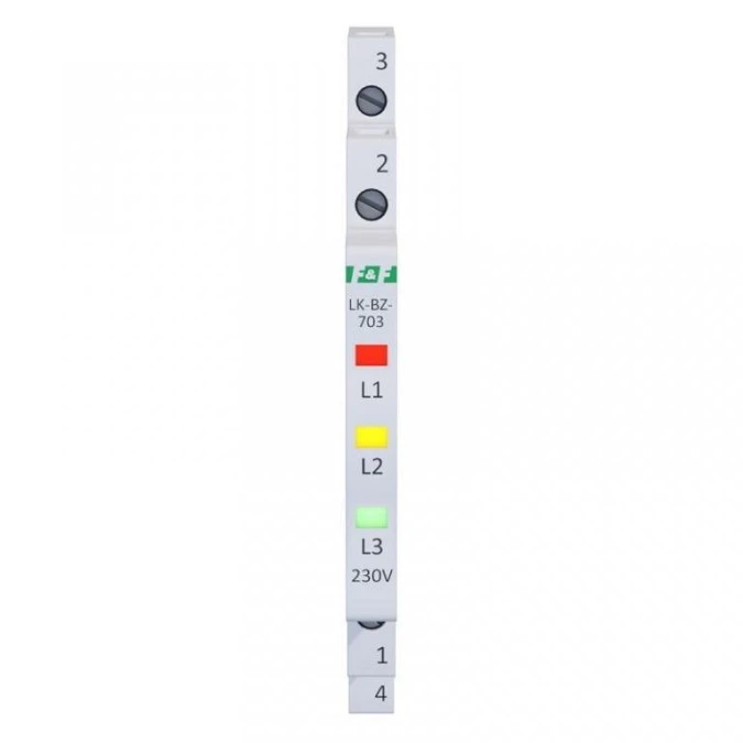 Lampka modułowa 3‑fazowa z zabezpieczeniem czerwony/żółty/zielony 1/3S LED 230V LK‑BZ‑703K - obrazek 2