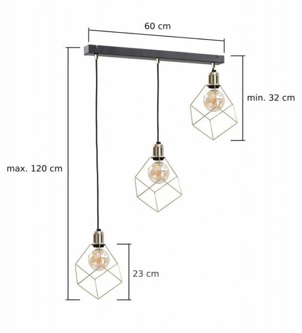 Lampa wisząca loftowa 3xE27 TAHO GOLD - obrazek 2