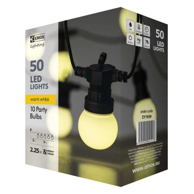 Łańcuch XMAS PARTY 2,25W 10X5LED 5m IP44 mleczny DCPW01 - obrazek 2