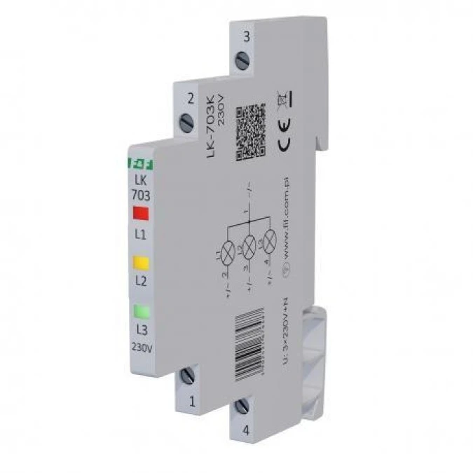 Lampka modułowa 3‑fazowa czerwona/żółta/zielona Slim 1/2 modułu 230V LK‑703K - obrazek 1