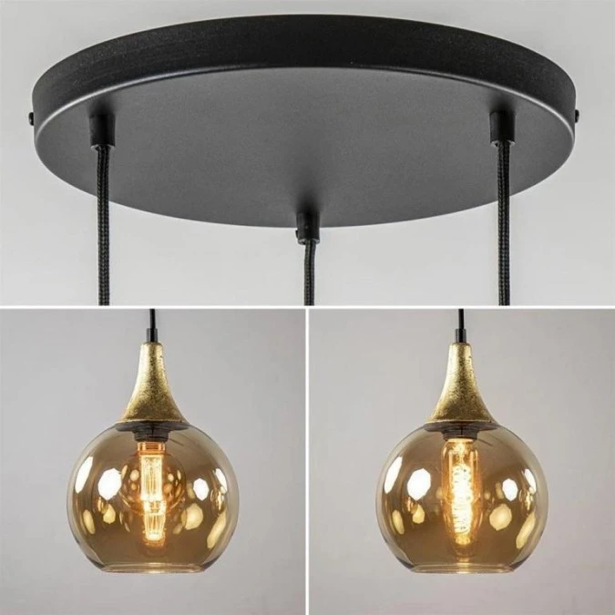 Lampa wisząca nowoczesna 3xE27 CALLISTO BLACK/ GOLD Duży klosz 20 cm - obrazek 2