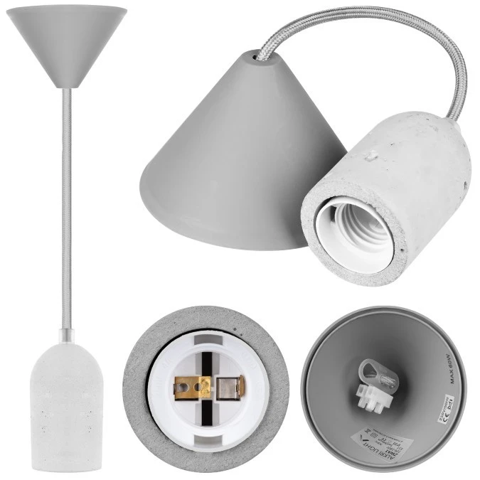 Lampa wisząca zwis sufitowy E27 betonowa szara - obrazek 1