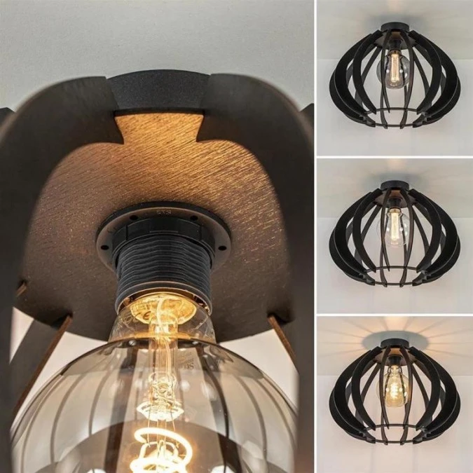 Lampa sufitowa drewno 1xE27 NORA BLACK - obrazek 3