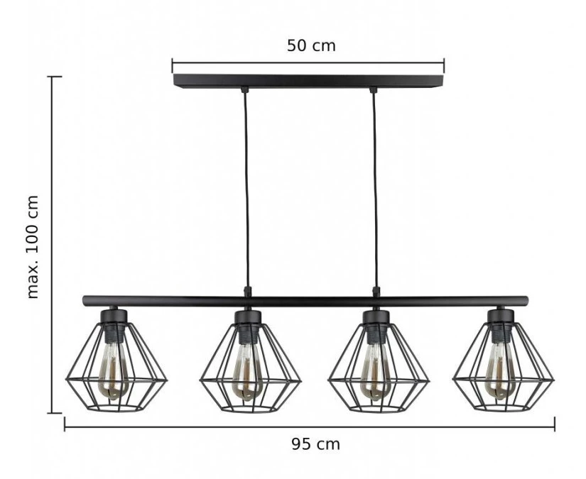 Lampa wisząca nowoczesna 4xE27 FEBRIS BLACK LONG - obrazek 3