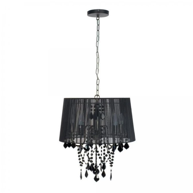 Lampa wisząca Mona z czarnym kloszem z tkaniny i czarnymi kryształkami LP‑5005/5P czarna Light Prestige - obrazek 1