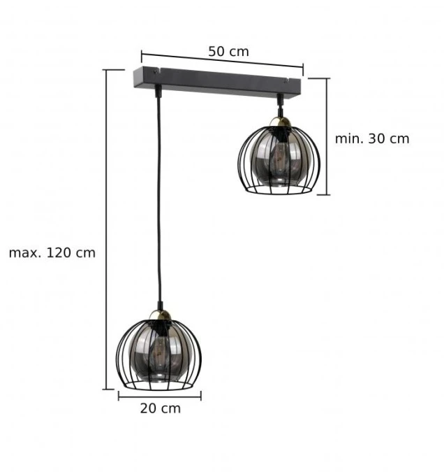 Lampa wisząca loftowa nowoczesna 2xE27 SOLO BLACK/GOLD - obrazek 3