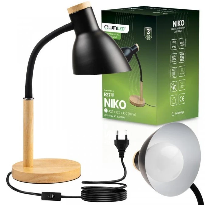 Lampka biurkowa dekoracyjna E27 NIKO Czarna Lumiled - obrazek 2
