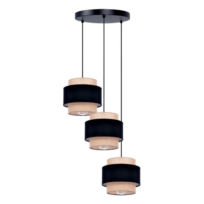 Lampa wisząca GATO do salonu, czarna podsufitka, trzy klosze czarno‑beżowe, gwint E27 K‑5232 Kaja Lighting - obrazek 1