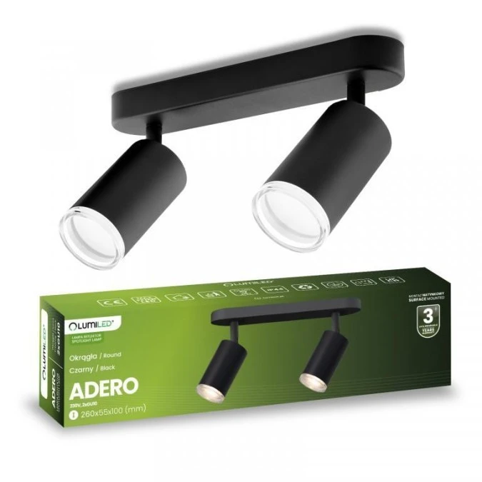 Lampa Sufitowa Reflektor LED Spot 2x GU10 IP44 ADERO Czarna Lumiled - obrazek 2