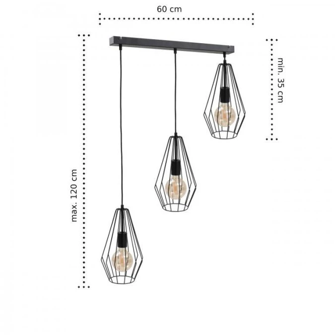 Lampa wisząca loftowa 3xE27 LEX BLACK - obrazek 2