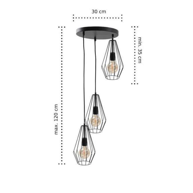 Lampa wisząca loftowa 3x E27 LEX BLACK - obrazek 2
