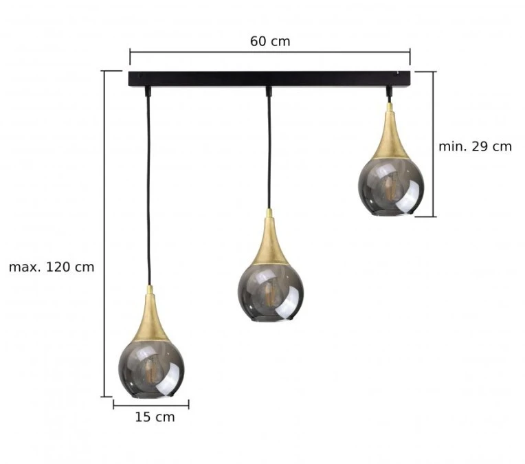 Lampa wisząca nowoczesna 3xE27 LACRIMA SMOKY/GOLD - obrazek 3