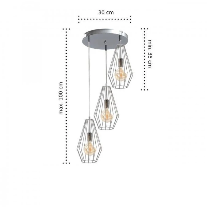 Lampa wisząca loftowa 3x E27 LEX SILVER - obrazek 2