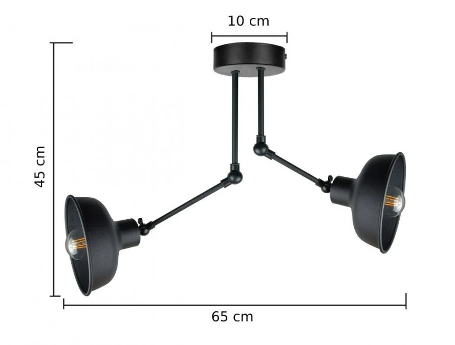 Lampa sufitowa nowoczesna 2xE27 HERMES BLACK - obrazek 3