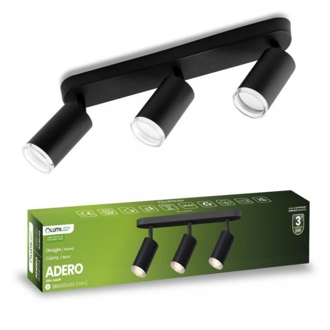 Lampa Sufitowa Reflektor LED Spot 3x GU10 IP44 ADERO Czarna Lumiled - obrazek 2