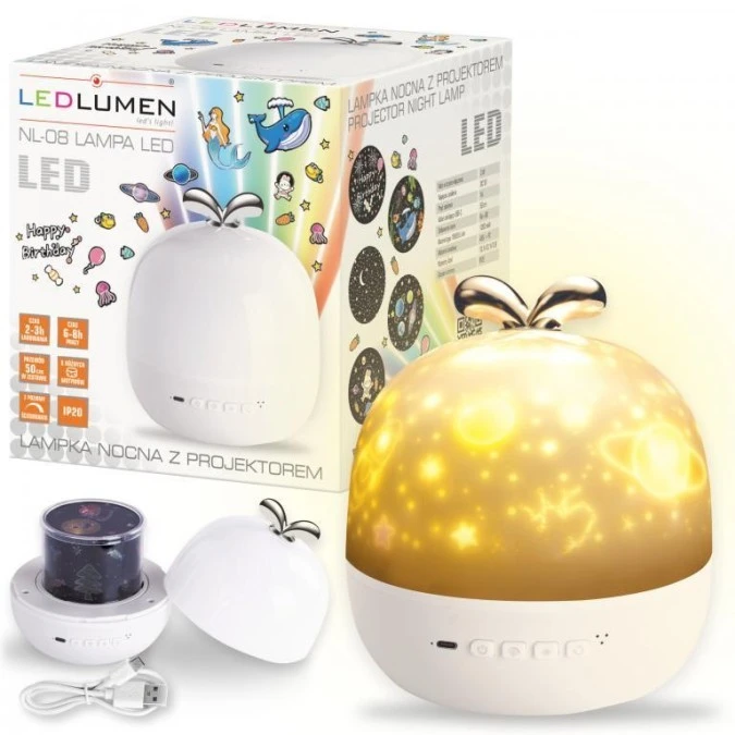 Lampka nocna z projektorem 3W biała NL‑08 LED - obrazek 2