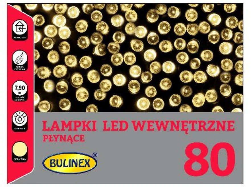 Lampki Bulinex 80led białe ciepłe 7,90m płynące sznur - obrazek 1