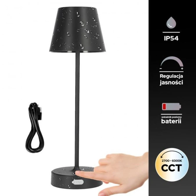 Lampka stołowa NELI 2,7W LED czarna, z akumulatorem 2200mAh, IP54, CCT, 200lm, 33cm, EDO777718 EDO Solutions - obrazek 2