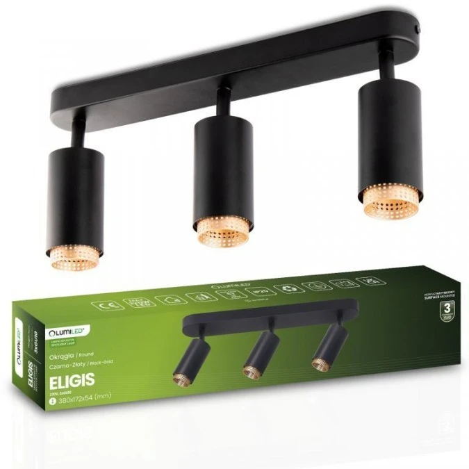 Lampa Sufitowa Reflektor LED 3x GU10 Tuba Spot ELIGIS Czarny LUMILED - obrazek 2