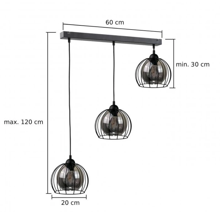 Lampa wisząca loftowa nowoczesna 3xE27 SOLO BLACK - obrazek 3