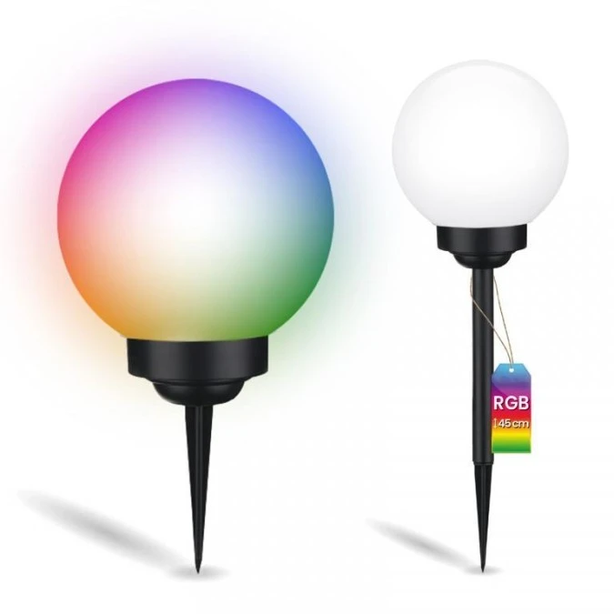 Lampa Solarna Ogrodowa LED ATRIS Wbijana Naziemna Biała Kula 15cm RGB LUMILED - obrazek 1