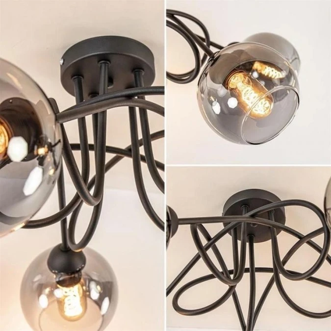 Lampa sufitowa czarna nowoczesna 5 punktowa RING E27 max.60W - obrazek 2