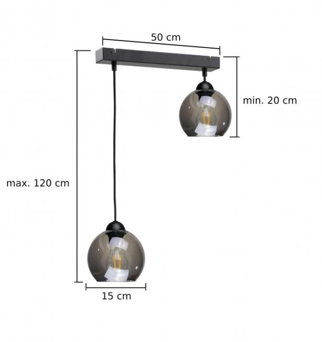 Lampa wisząca nowoczesna 2xE27 YUNO BLACK - obrazek 3