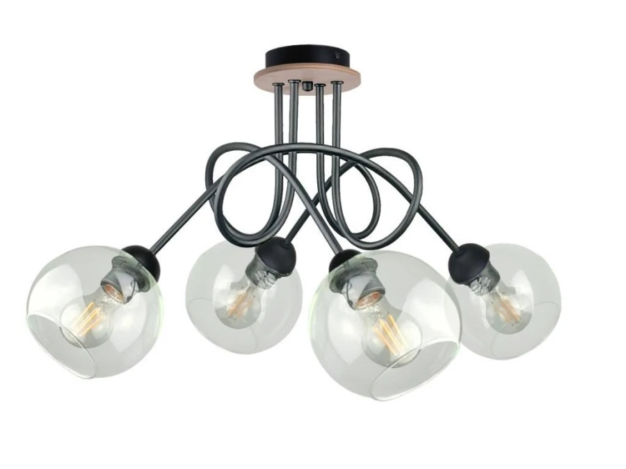 Lampa sufitowa nowoczesna 4xE27 EVIE BLACK/WOOD - obrazek 1