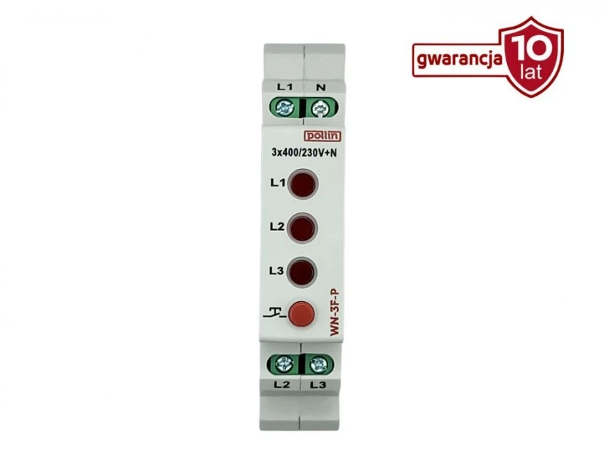 Lampka modułowa 3‑fazowa czerwona 10‑250V AC przycisk TEST WN‑3F‑P - obrazek 1