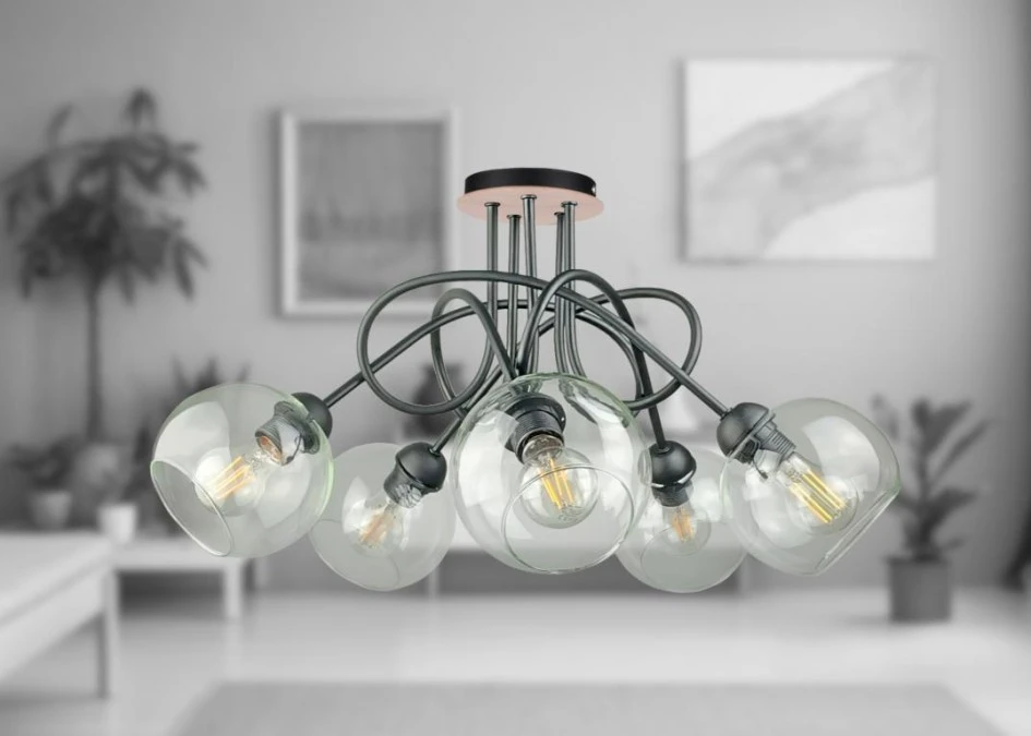 Lampa sufitowa nowoczesna 5xE27 EVIE BLACK/WOOD - obrazek 3