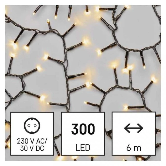 Lampki choinkowe LED Classic Cluster, jeżyk, 300 LED 6m, ciepła biel, czarny, IP44, timer D4BW04 - obrazek 2
