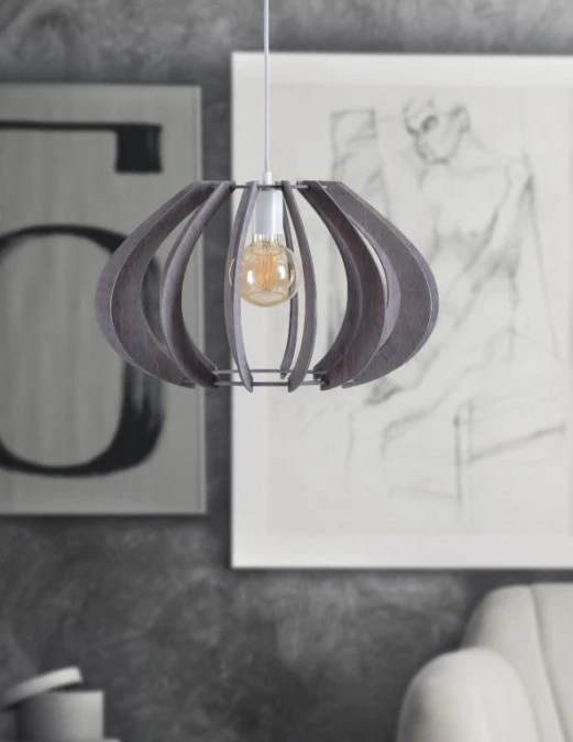 Lampa wisząca nowoczesna drewno 1xE27 NORA GREY - obrazek 2