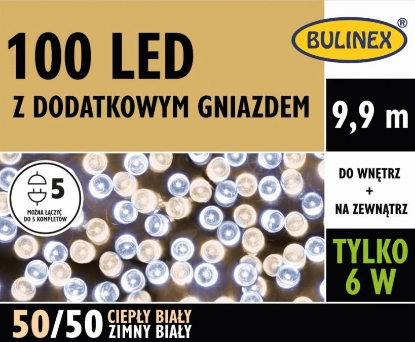 Lampki choinkowe LED 100l z gniazdem MIX biały 9,9m 230V/31V 6W IP44 na zewnątrz i do wnętrz 13‑105 - obrazek 1