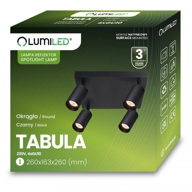 Lampa Sufitowa Plafon SPOT TUBA Reflektor Halogenowa Oprawa 4x GU10 TABULA LUMILED - obrazek 1