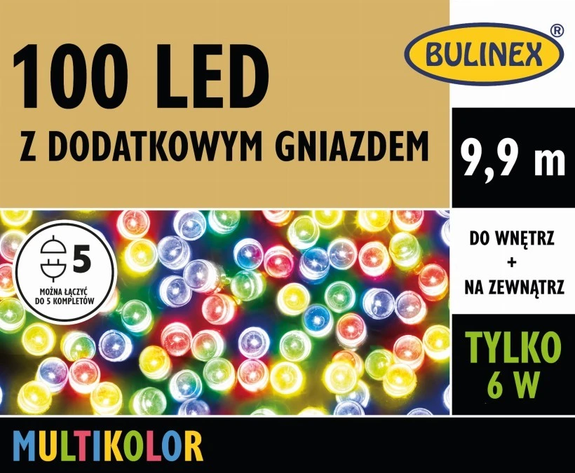 Lampki Bulinex 100led multikolor 9,9m z dodatkowym gniazdem sznur - obrazek 1