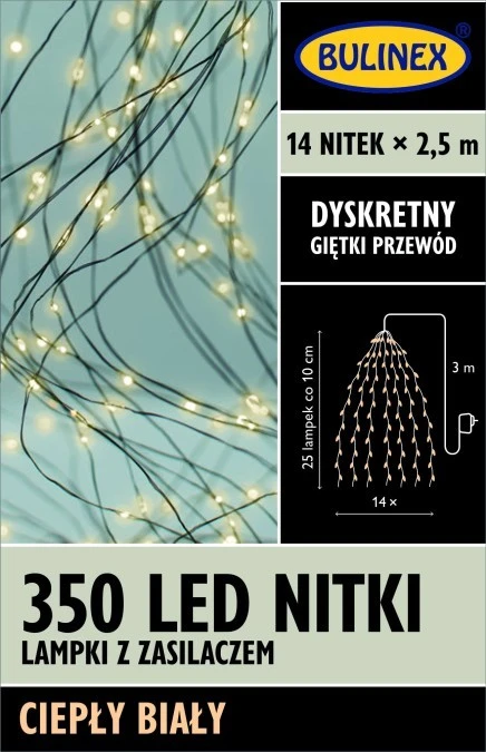 Lampki choinkowe 350 LED NITKI lampki z zasilaczem ciepłybiały 10‑098 - obrazek 1