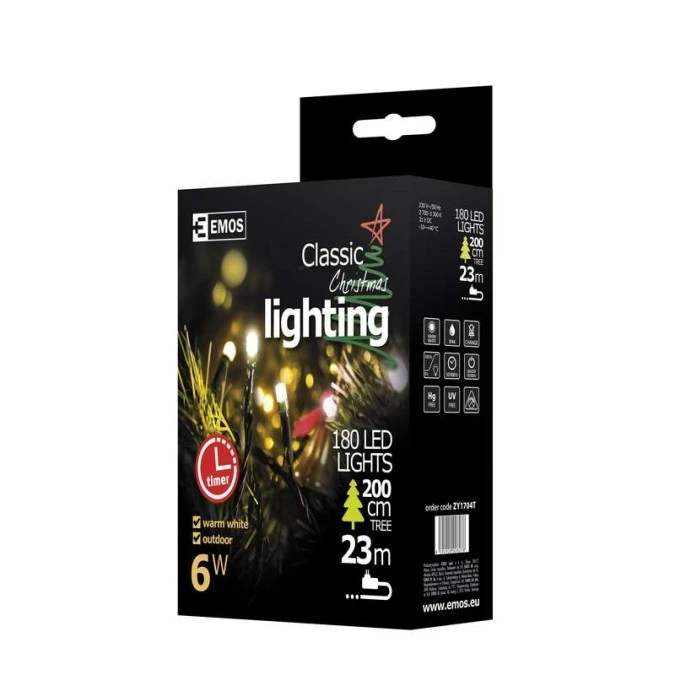 Lampki choinkowe XMAS CLASSIC TIMER 6W 180LED 18m IP44 ciepły biały D4AW04 - obrazek 3