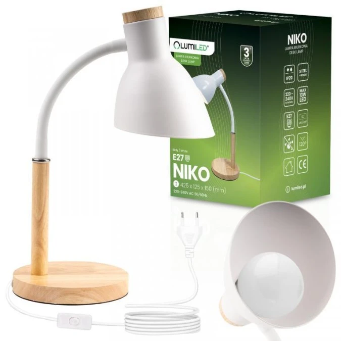 Lampka biurkowa dekoracyjna E27 NIKO Biała Lumiled - obrazek 2