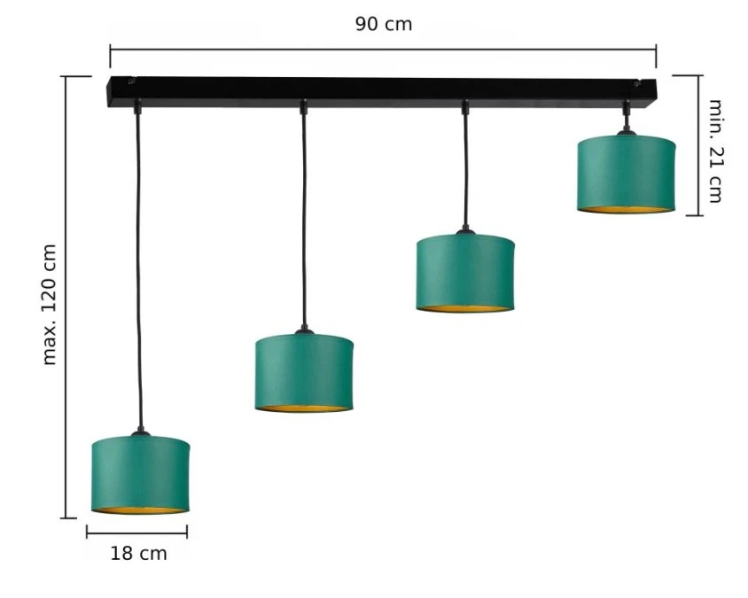 Lampa wisząca nowoczesna abażur 4xE27 FLOW GREEN - obrazek 3