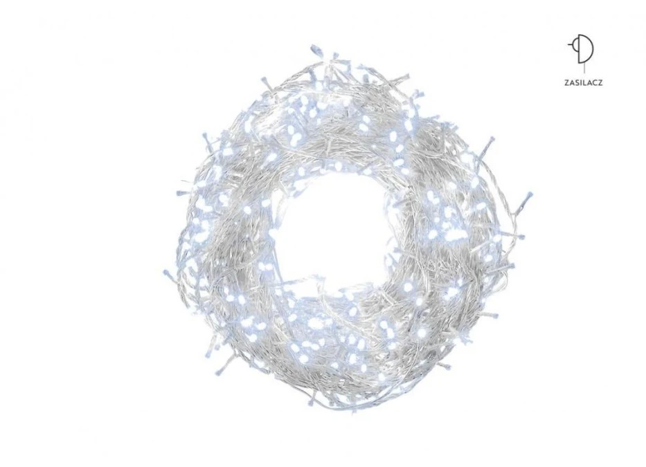 Lampki choinkowe zewnętrzne 500 LED lampki z zasilaczem biały zimny 12,5m dł. + 3m przyłącza 230V/31V 6W IP44 13‑454 - obrazek 2