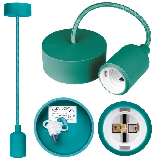 Lampa wisząca zwis sufitowy E27 silikonowa turkusowa - obrazek 1