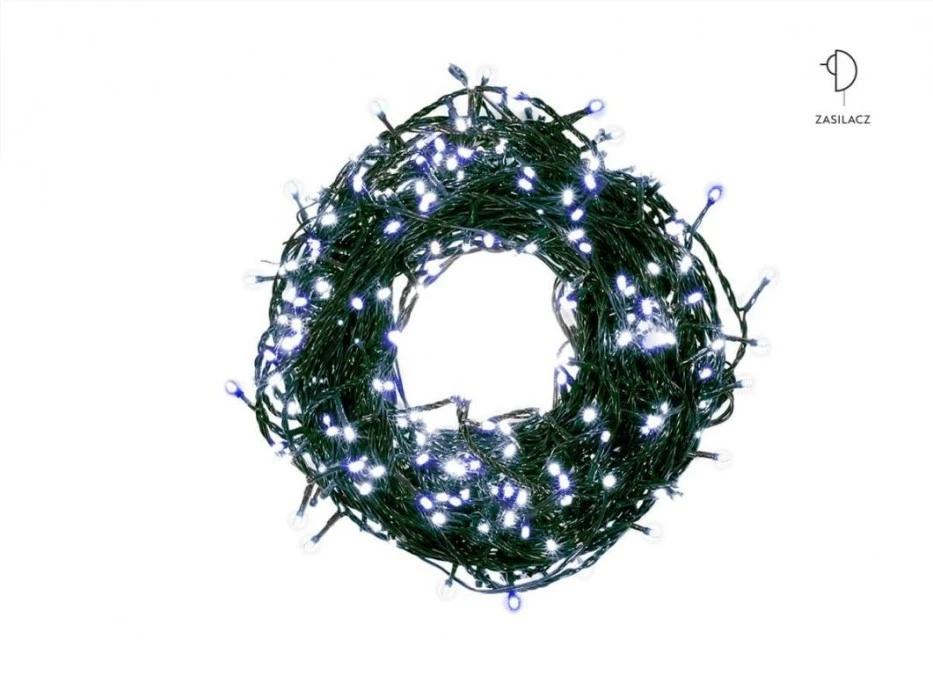 Lampki choinkowe zewnętrzne 500 LED lampki z zasilaczem MIX biały zimny/niebieski 12,5m dł. + 3m 230V/31V 6W IP44 13‑450 - obrazek 2