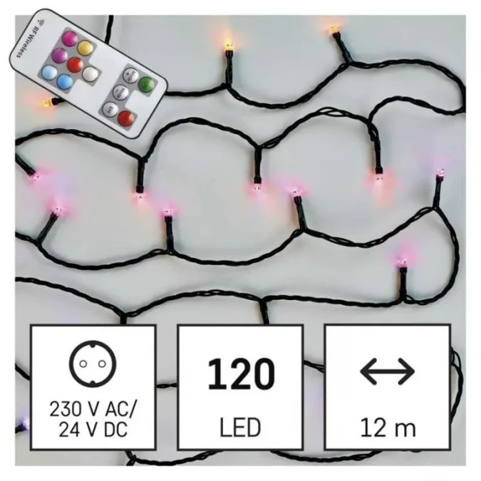 Lampki choinkowe Classic 120 LED 12m, RGB, 72 programy, pilot, IP44, timer D4AA03 - obrazek 2