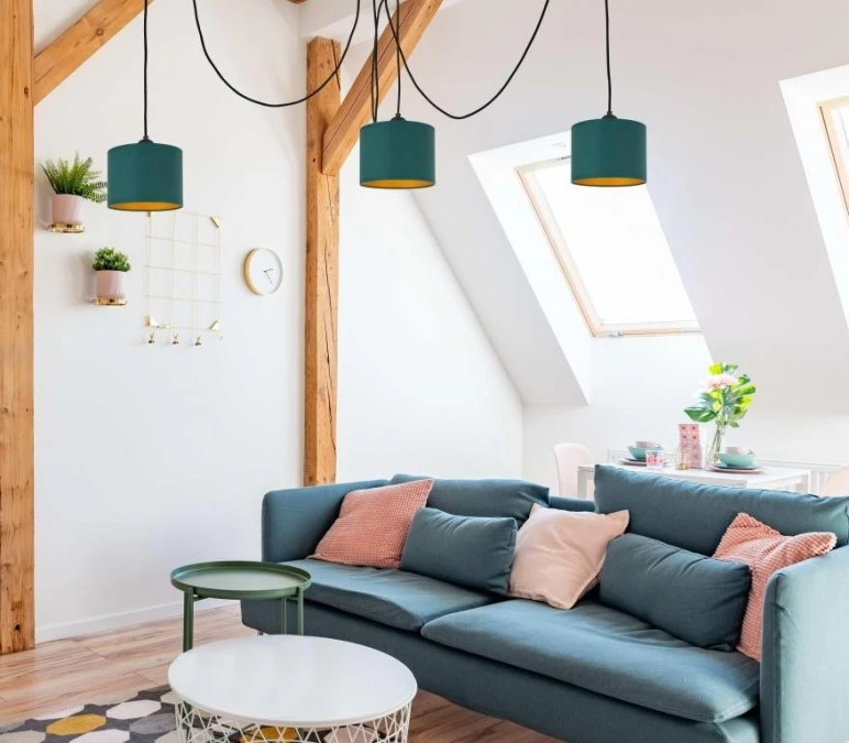 Lampa wisząca nowoczesna abażur 3xE27 FLOW GREEN LONG - obrazek 2