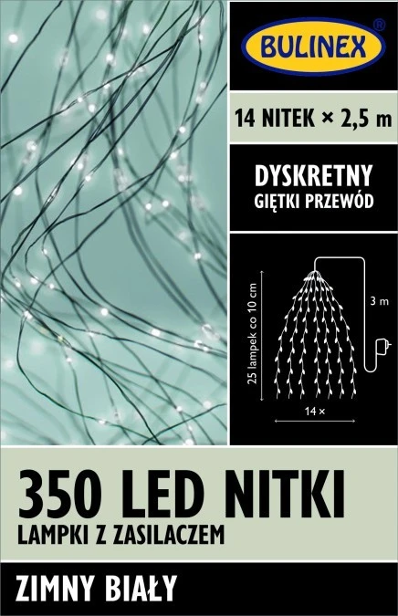 Lampki choinkowe 350 LED NITKI lampki z zasilaczem biały 10‑092 - obrazek 1